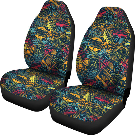 Travel Stamp Colorful Print Design LKS304 Car Seat Covers