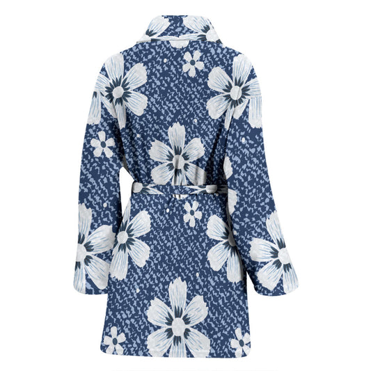 Jean Flower Pattern Print Design 03 Women Bathrobe