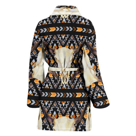 Buffalo Head Pattern Print Design 03 Women Bathrobe