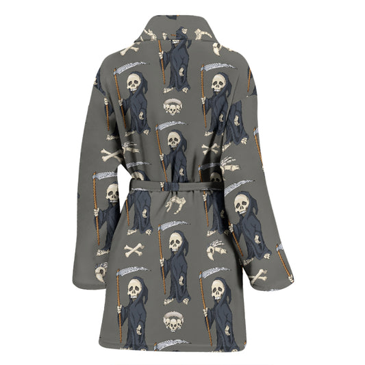 Skeleton Print Design LKS308 Women Bathrobe