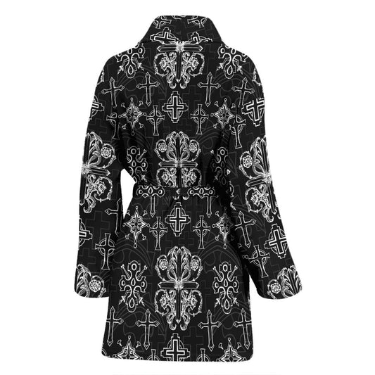 Cross Pattern Print Design 04 Women Bathrobe