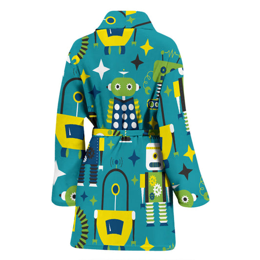 Robot Pattern Print Design A02 Women Bathrobe
