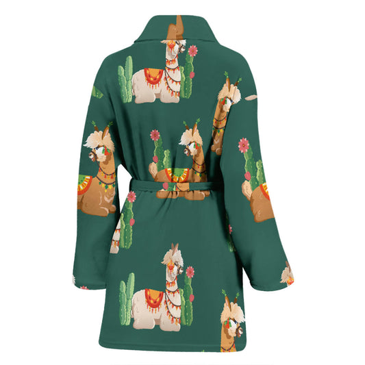 Llama Cactus Pattern Print Design 07 Women Bathrobe