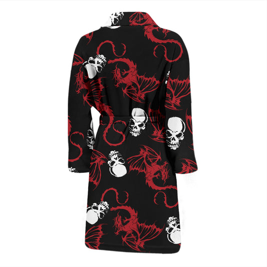 Skull With Red Dragon Print Design LKS304 Men Bathrobe