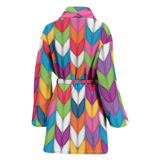 Knit Pattern Print Design 01 Women Bathrobe