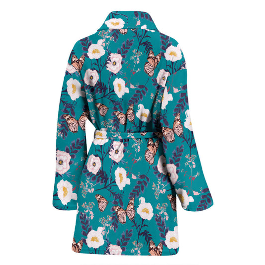 Butterfly Pattern Print Design 012 Women Bathrobe