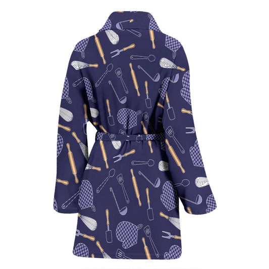 Cooking Kitchen Tools Pattern Print Design 04 Women Bathrobe
