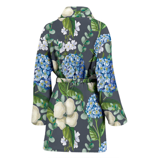 Hydrangea Pattern Print Design 02 Women Bathrobe