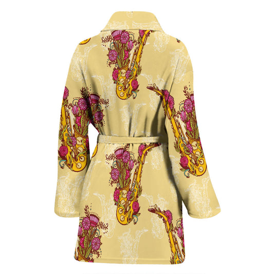 Saxophone Pattern Print Design 04 Women Bathrobe