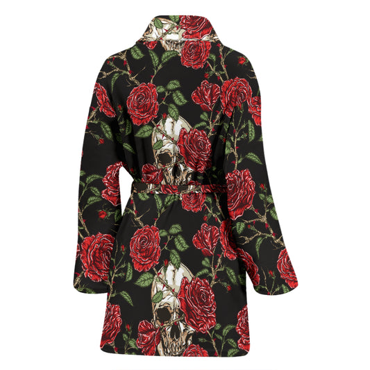 Skull And Roses Print Design LKS303 Women Bathrobe