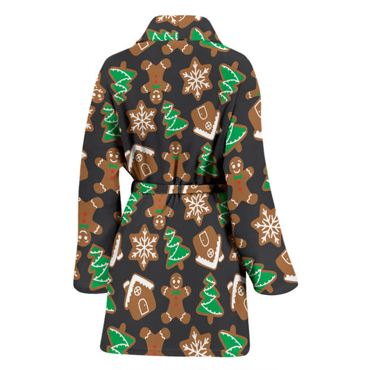 Gingerbread Pattern Print Design 02 Women Bathrobe