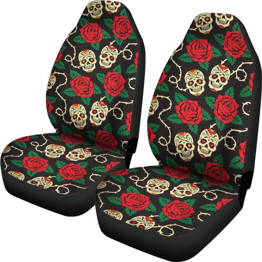 Sugar Skull Red Rose Print Design LKS301 Car Seat Covers