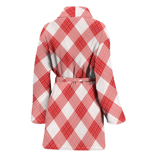 Gingham Red Pattern Print Design 01 Women Bathrobe