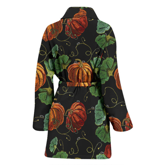 Pumpkin Pattern Print Design A02 Women Bathrobe