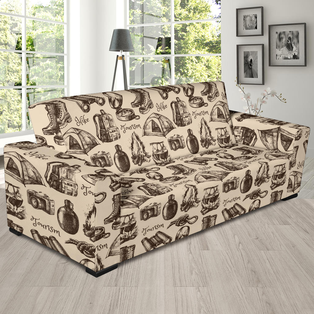 Camping Pattern Print Design 01 Sofa Slipcover