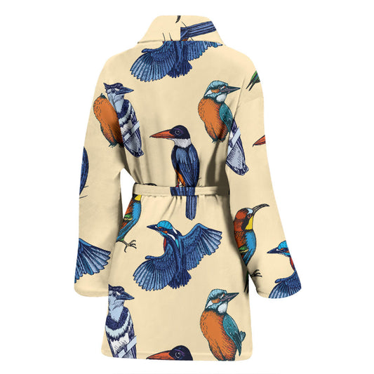 Kingfisher Bird Pattern Print Design 04 Women Bathrobe