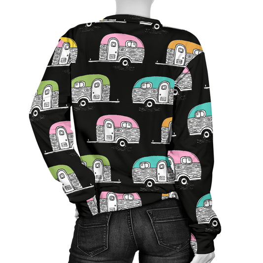 Camper Pattern Camping Themed No 2 Print Women Long Sleeve Sweatshirt