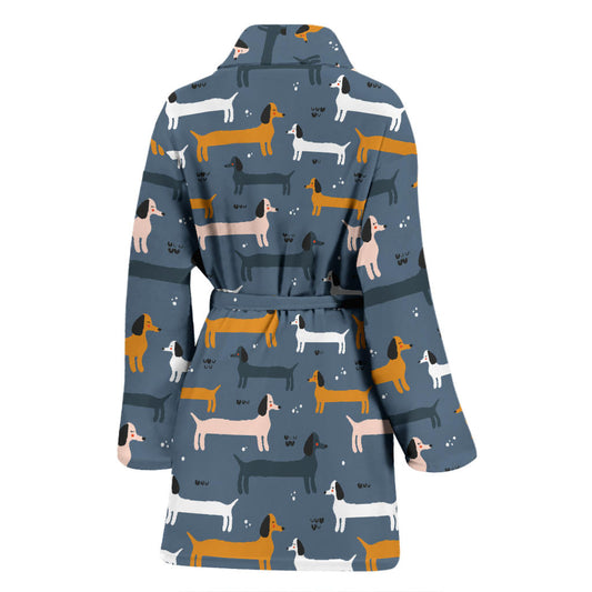 Dachshund Pattern Print Design 012 Women Bathrobe