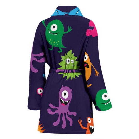 Monster Cartoon Pattern Print Design 02 Women Bathrobe