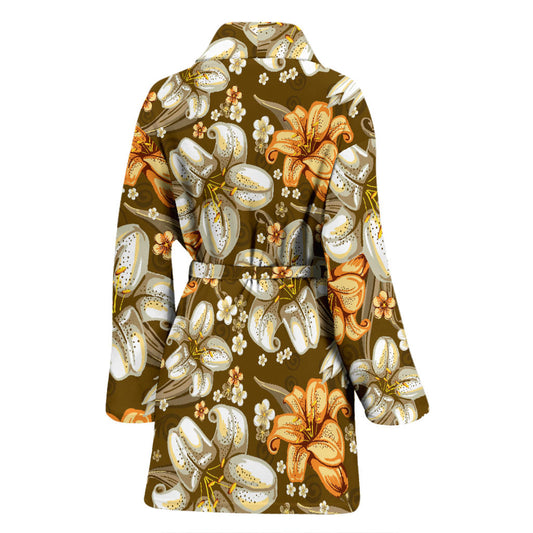 Lily Pattern Print Design 01 Women Bathrobe