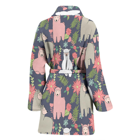 Alpaca Pattern Print Design 03 Women Bathrobe