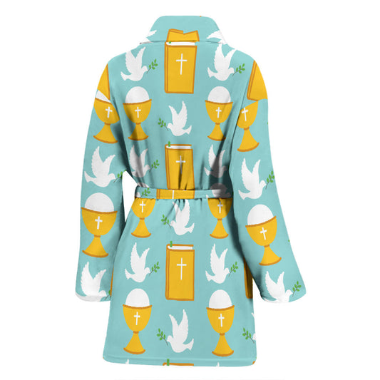 Christian Pattern Print Design 02 Women Bathrobe