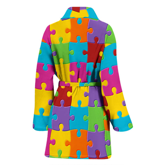 Autism Awareness Pattern Print Design 02 Women Bathrobe