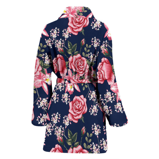 Rose Pattern Print Design A05 Women Bathrobe