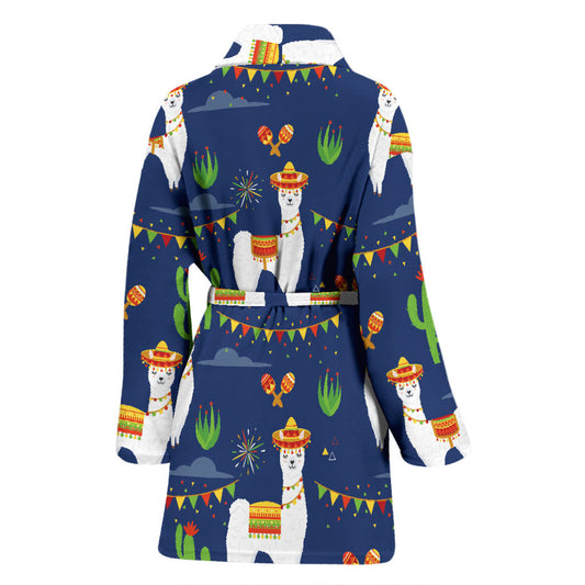 Llama Cactus Pattern Print Design 05 Women Bathrobe