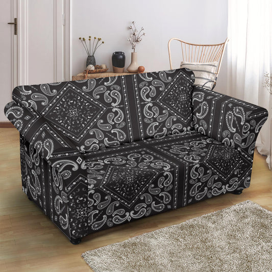 Bandana Black White Print Design LKS302 Loveseat Couch Slipcover