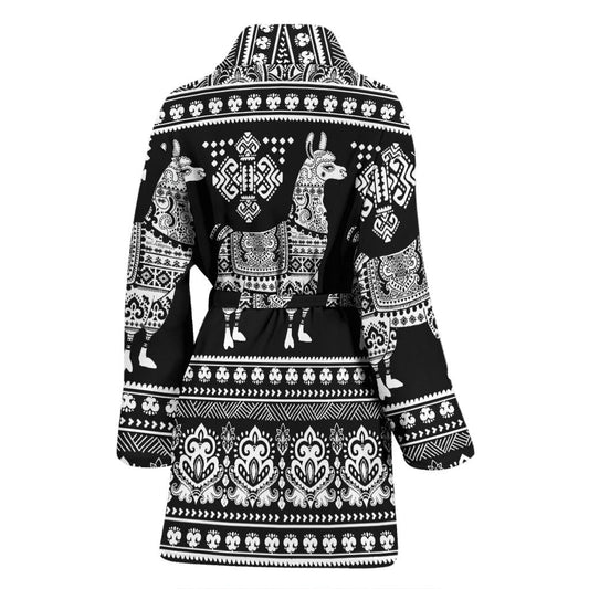 Llama Aztec Style Pattern Print Design 01 Women Bathrobe