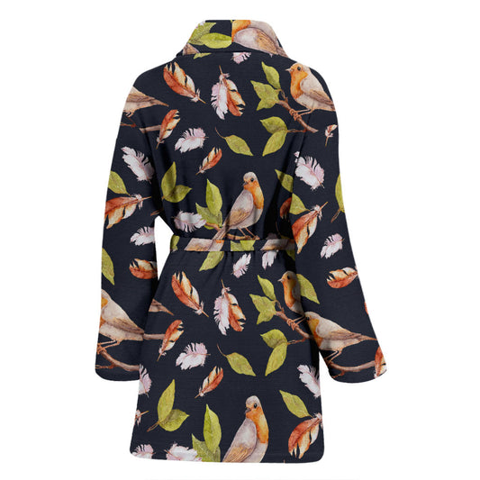 Birds Pattern Print Design 02 Women Bathrobe