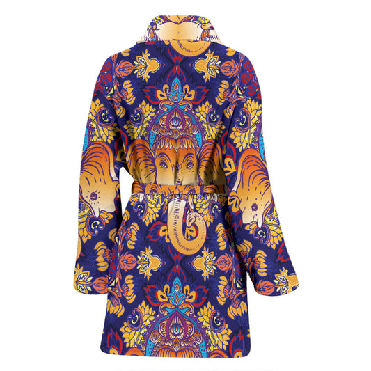 Ganesha Pattern Print Design 01 Women Bathrobe