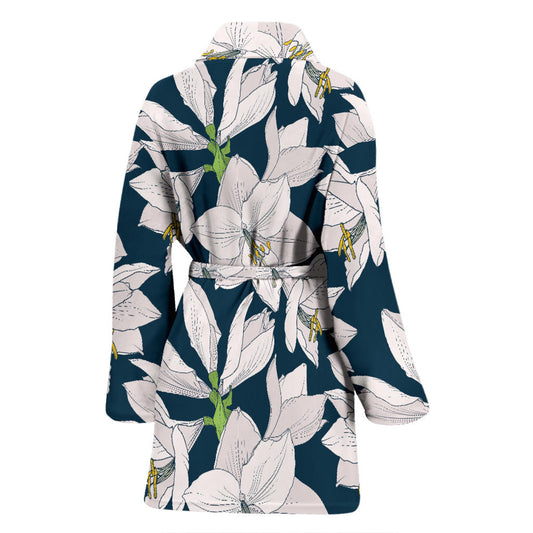 Amaryllis Pattern Print Design 01 Women Bathrobe