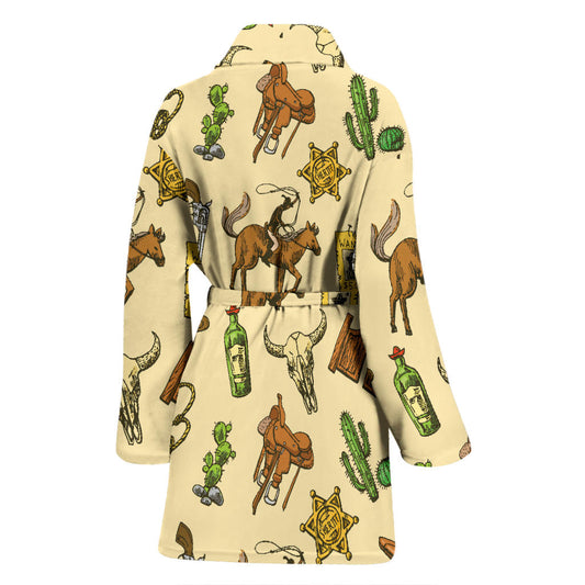 Cowboy Pattern Print Design 04 Women Bathrobe