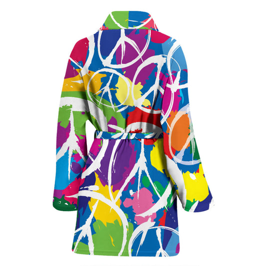Peace Sign Colorful Pattern Print Design A02 Women Bathrobe