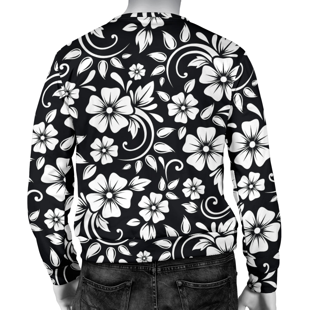 Floral Black White Themed Print Men Long Sleeve Sweatshirt
