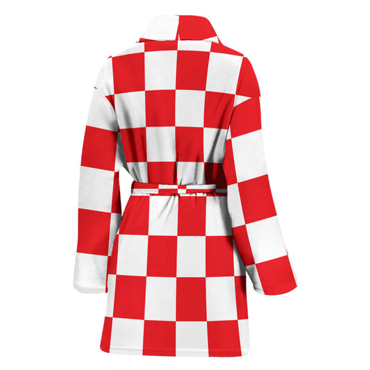 Checkered Red Pattern Print Design 04 Women Bathrobe