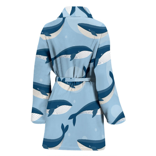 Blue Whale Pattern Print Design 02 Women Bathrobe