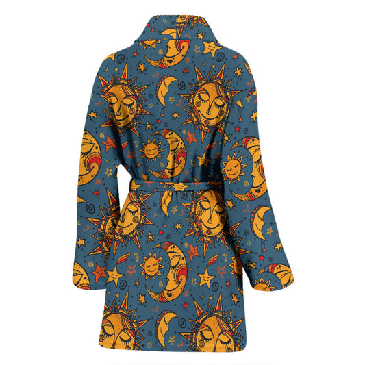Celestial Moon Sun Pattern Print Design 02 Women Bathrobe