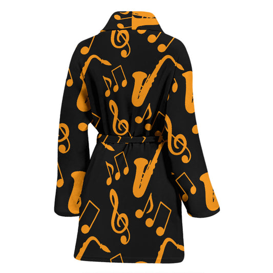 Saxophone Pattern Print Design 02 Women Bathrobe