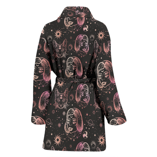 Third Eye Girl Cat Print Design LKS305 Women Bathrobe