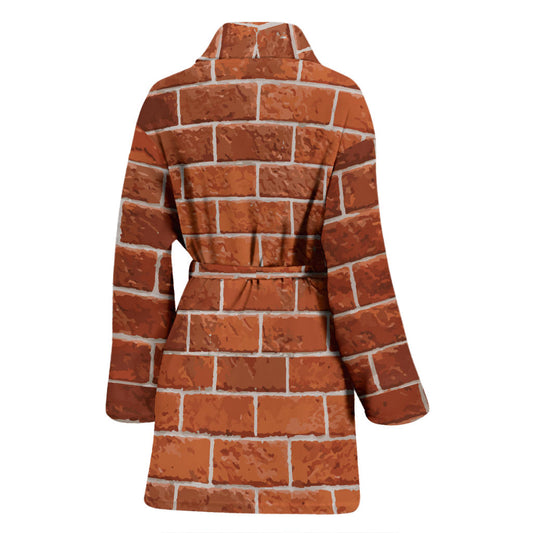 Brick Brown Pattern Print Design 02 Women Bathrobe