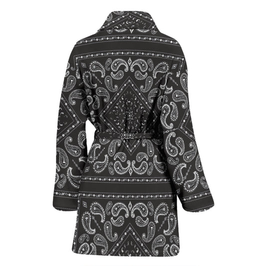 Bandana Black White Print Design LKS302 Women Bathrobe