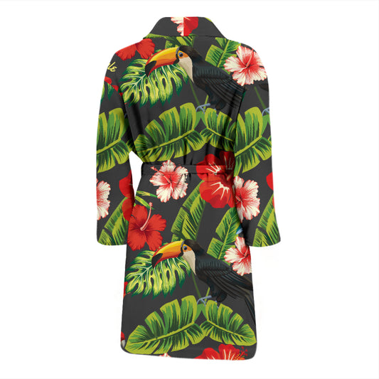 Hibiscus Red With Parrotprint Design LKS303 Men Bathrobe
