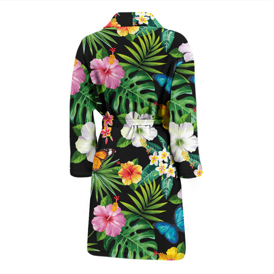 Hibiscus With Butterfly Print Design LKS305 Men Bathrobe