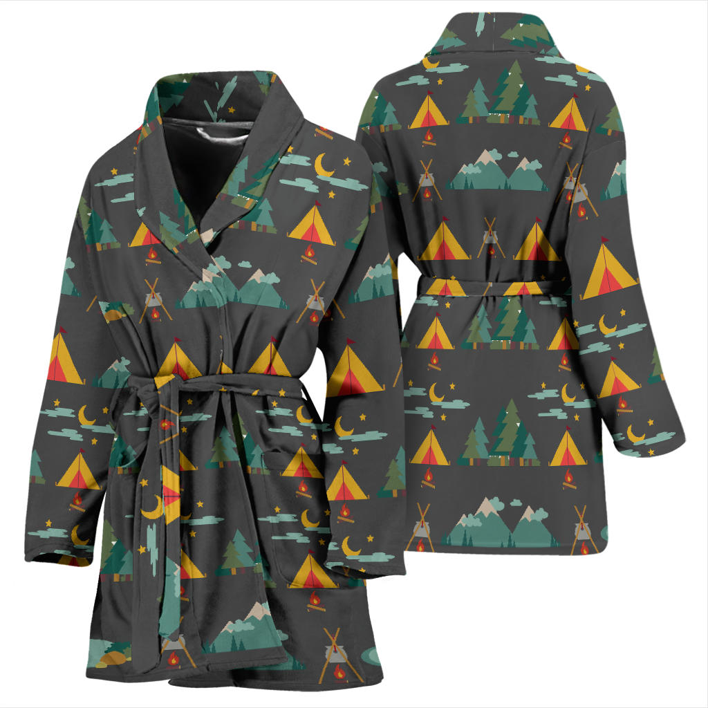 Camping Tent Pattern Print Design 03 Women Bathrobe