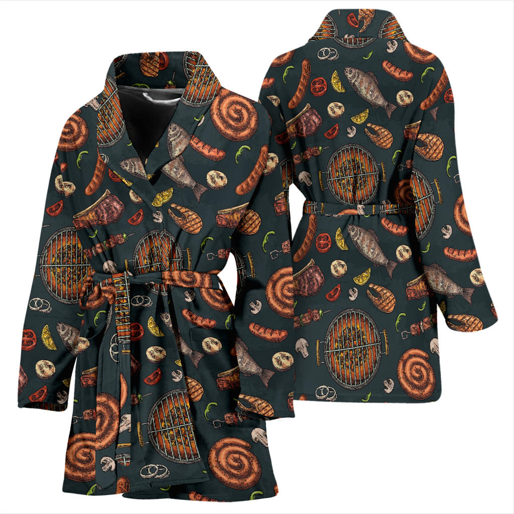 Barbecue Pattern Print Design 02 Women Bathrobe