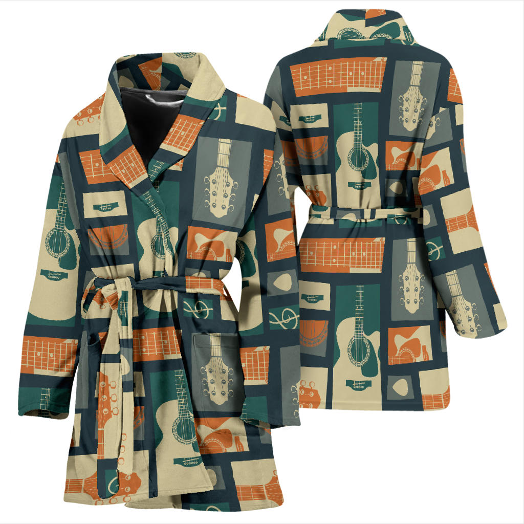 Acoustic Guitar Pattern Print Design 02 Women Bathrobe