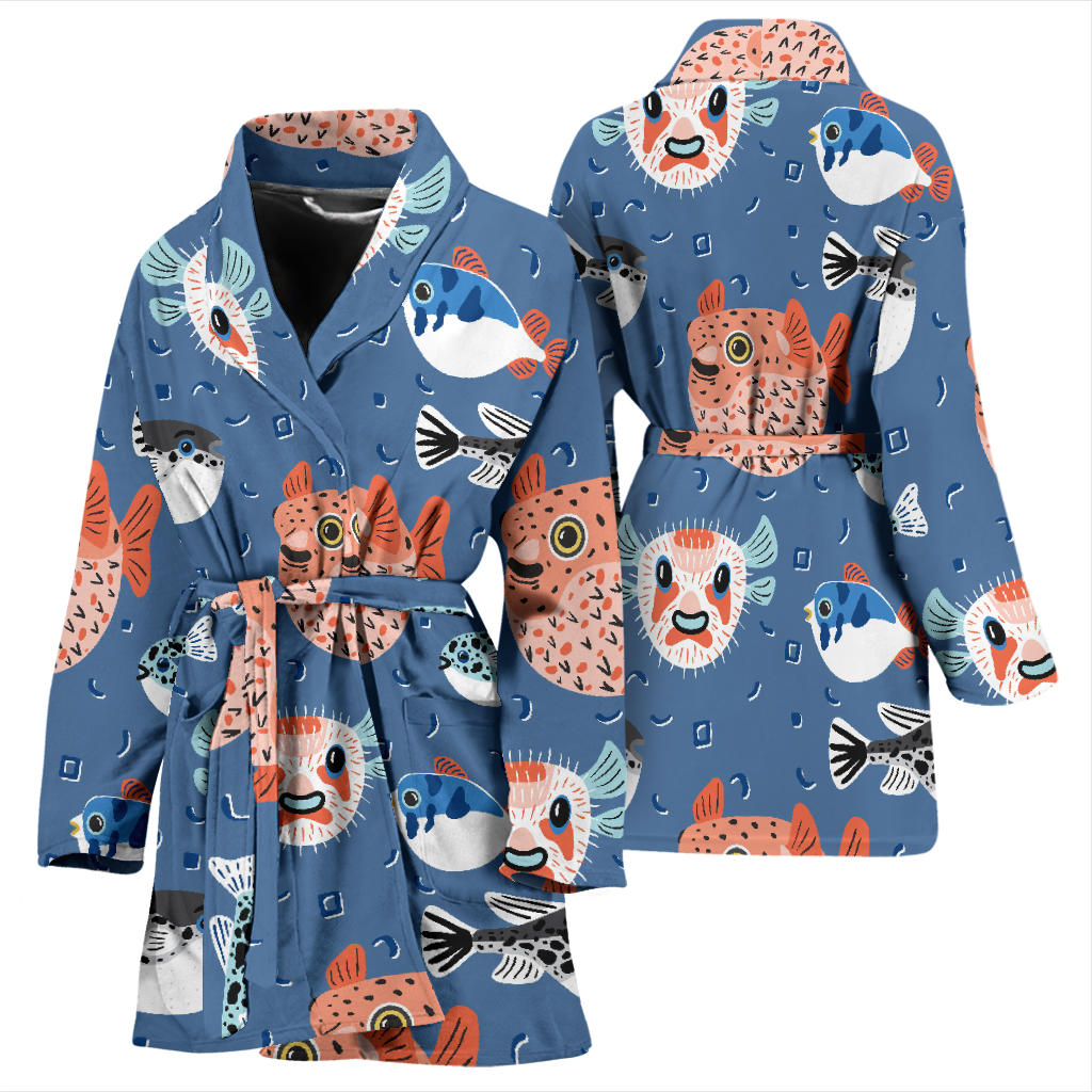 Fugu Pattern Print Design 02 Women Bathrobe